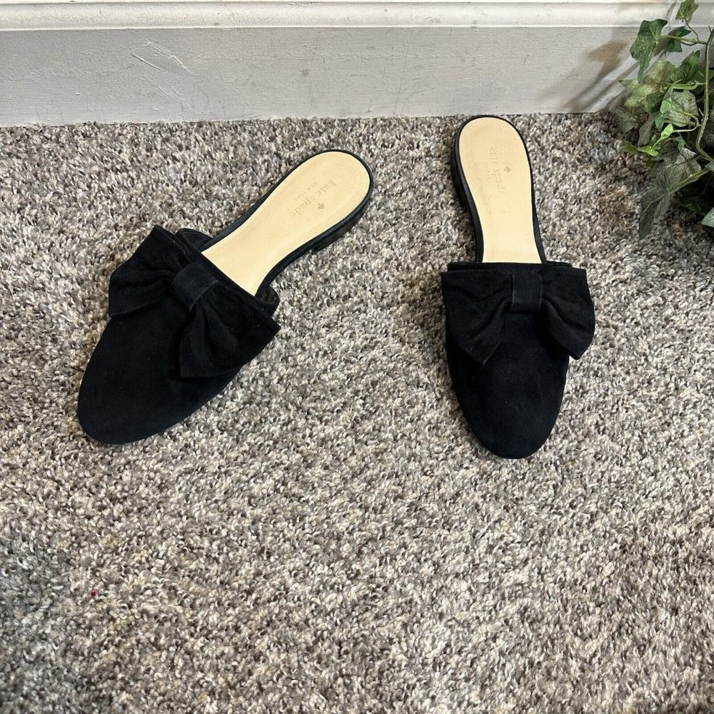 Kate Spade Shoes Womens 9.5 M Black Slip On Mules Suede Bow